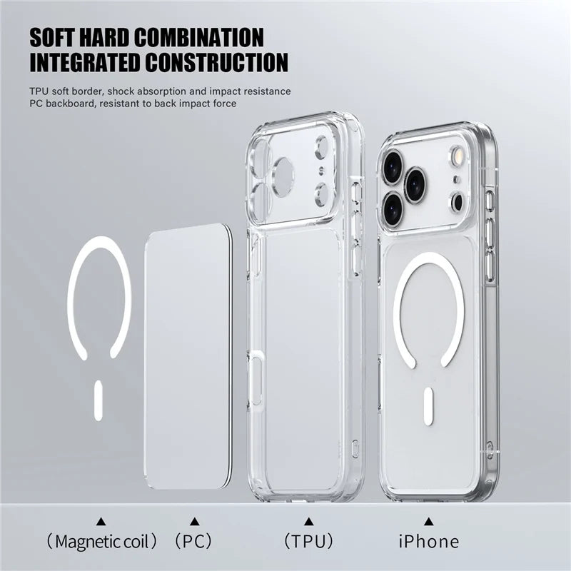 Luxury Clear Shockproof Magsafe Magnetic Case For iPhone 17 Air 17Pro 17 Pro Max Wireless Charging Shockproof Hard Back Cover
