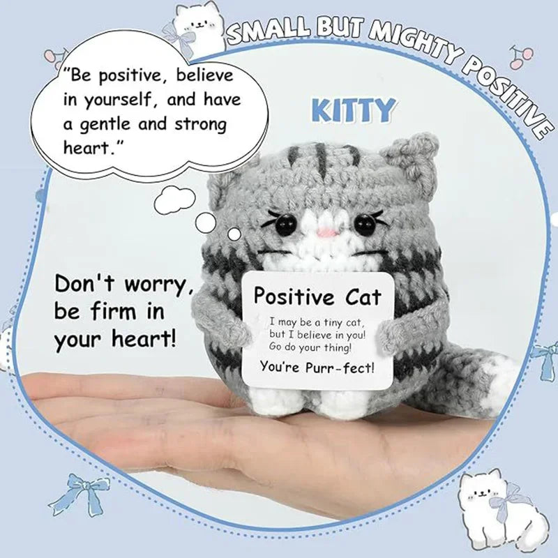Pawsitive Energy Cat – Mini Crochet Companion with Card