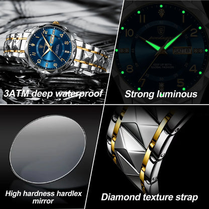 POEDAGAR Luminaire Sport Series - Stylish Waterproof Quartz Wristwatch for Men