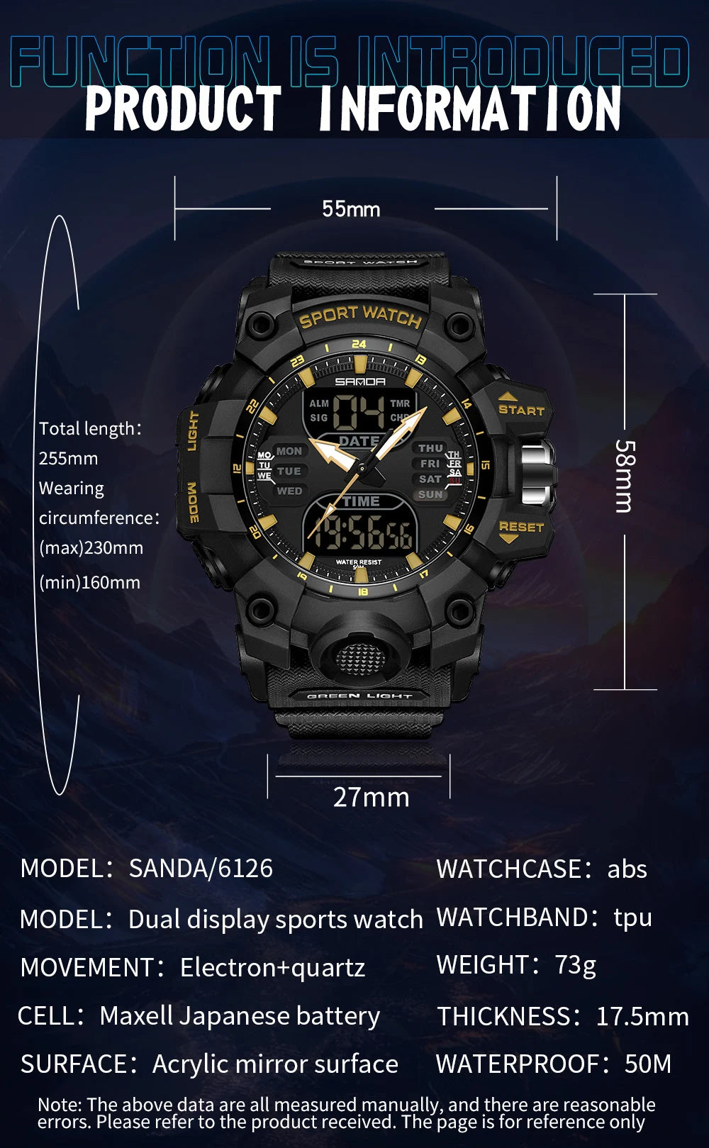 New 2024 Sanda 6126 Electronic Sports Watch - Waterproof, Simple Nightlight, Single Display