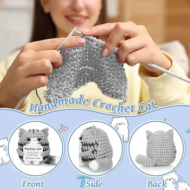 Pawsitive Energy Cat – Mini Crochet Companion with Card