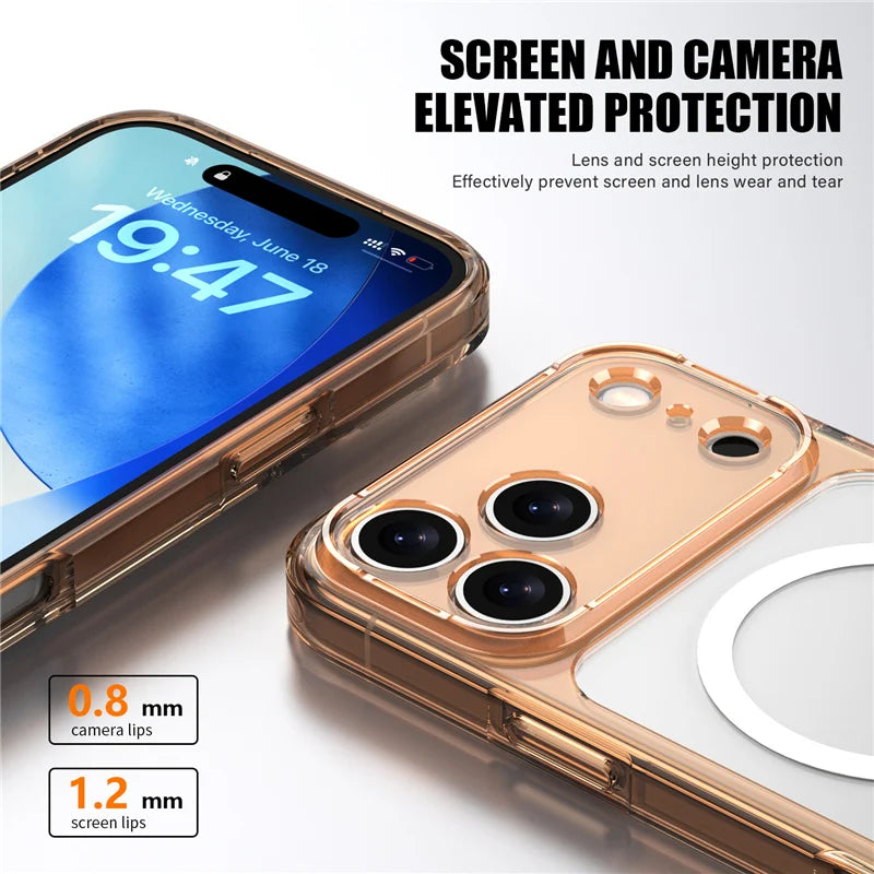 Luxury Clear Shockproof Magsafe Magnetic Case For iPhone 17 Air 17Pro 17 Pro Max Wireless Charging Shockproof Hard Back Cover
