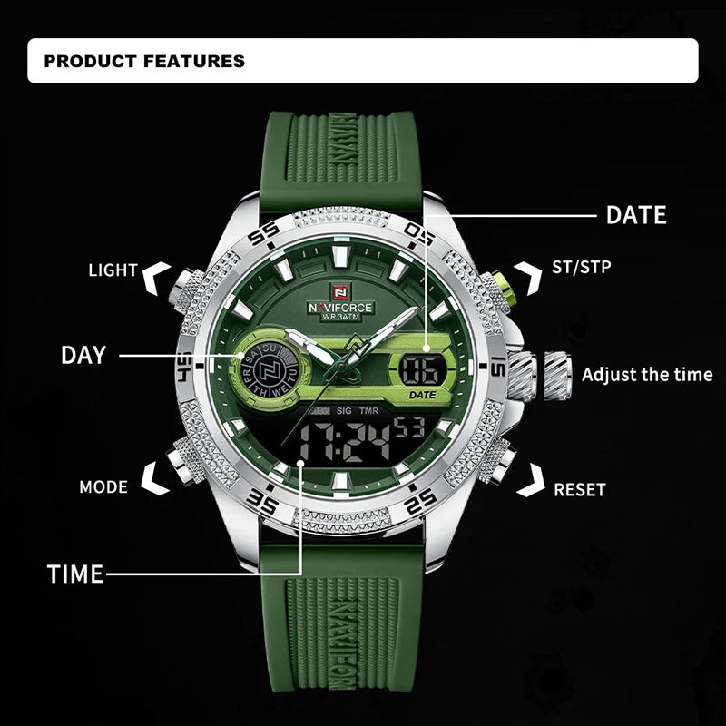 NAVIFORCE NF9223 Wild Sport: Men's Dual Display Quartz Watch