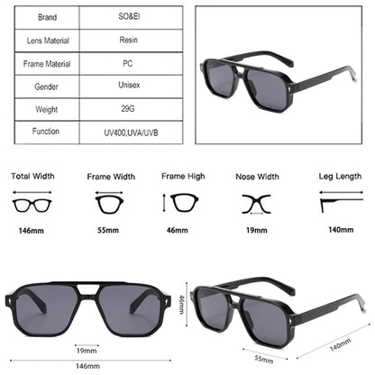 SO&EI Double Bridge Fashion Sunglasses – Square UV400 Unisex Retro Shades