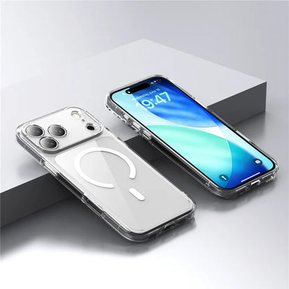 Luxury Clear Shockproof Magsafe Magnetic Case For iPhone 17 Air 17Pro 17 Pro Max Wireless Charging Shockproof Hard Back Cover