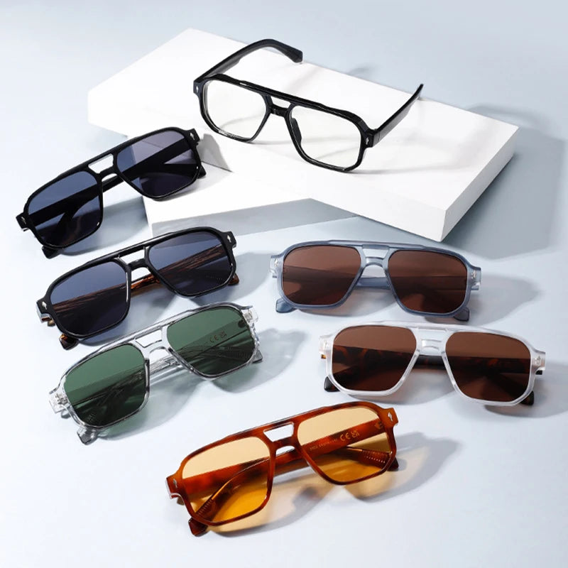 SO&EI Double Bridge Fashion Sunglasses – Square UV400 Unisex Retro Shades