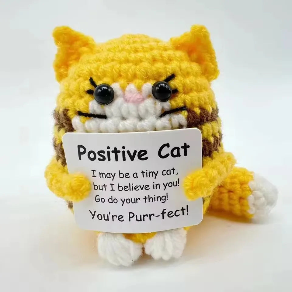 Pawsitive Energy Cat – Mini Crochet Companion with Card