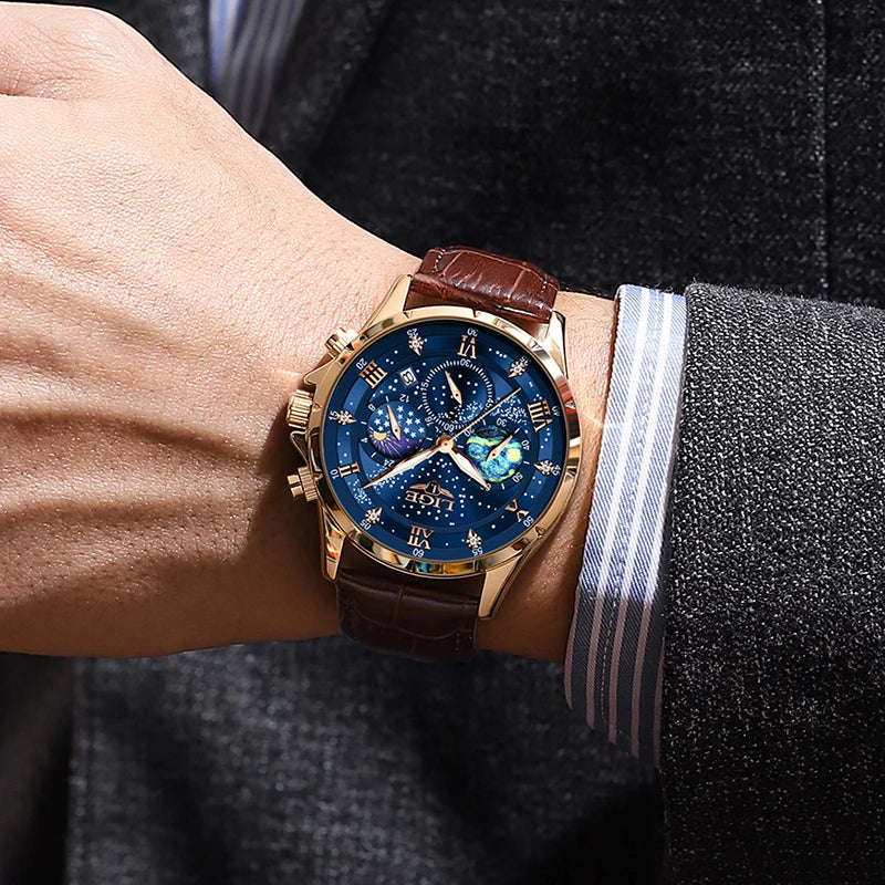 LIGE Quartz Wristwatch - Men's Luxury Waterproof Chronograph Quartz Leather Wristwatch