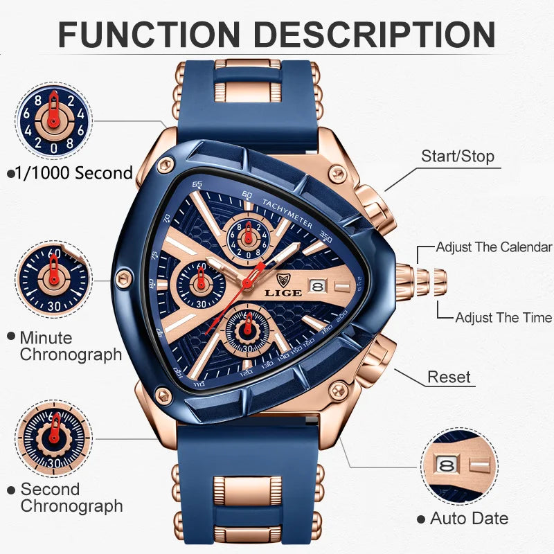 LIGE Sports Triangle Men's Watch: Irregular Military Fashion